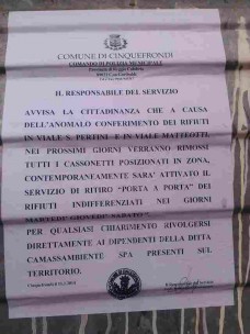 avviso rimozione cassonetti